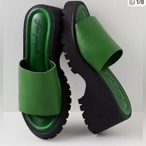 Free People Winona Wedge Kelly Green Platform Slides